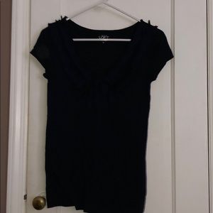 LOFT Navy Ruffled Neck Blouse